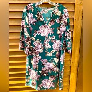 Mia + Tess Dark Teal Green purple floral flowy loose fit Dress